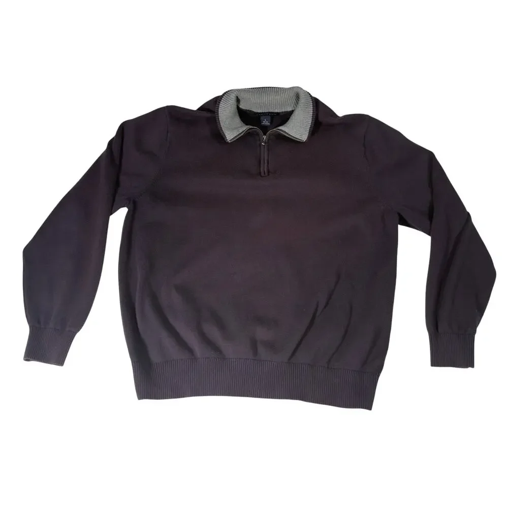 Lands' End 100% Supima Cotton Fleece 1/4 Zip Sweater High Ribbed Collar Classic